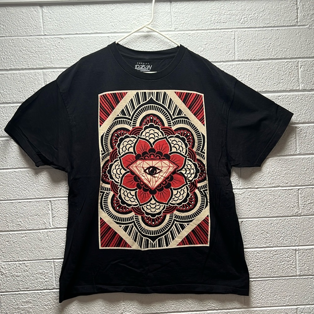 All Seeing Eye Mens XXL Graphic T-Shirt Black Lotus Flower Short Sleeve Crewneck